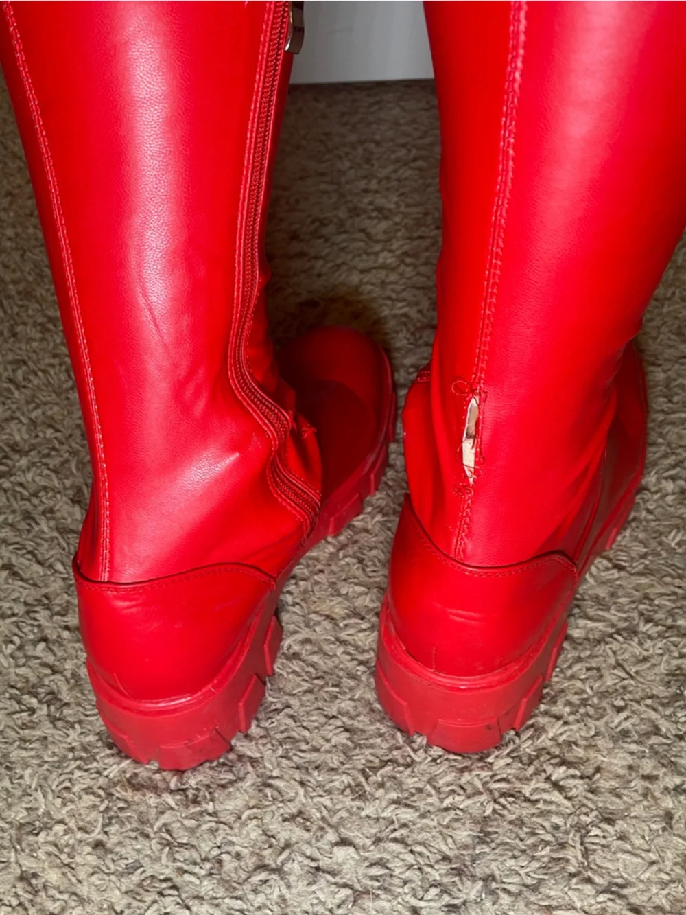 AZALEA WANG - Red Thigh High Lugged Boots